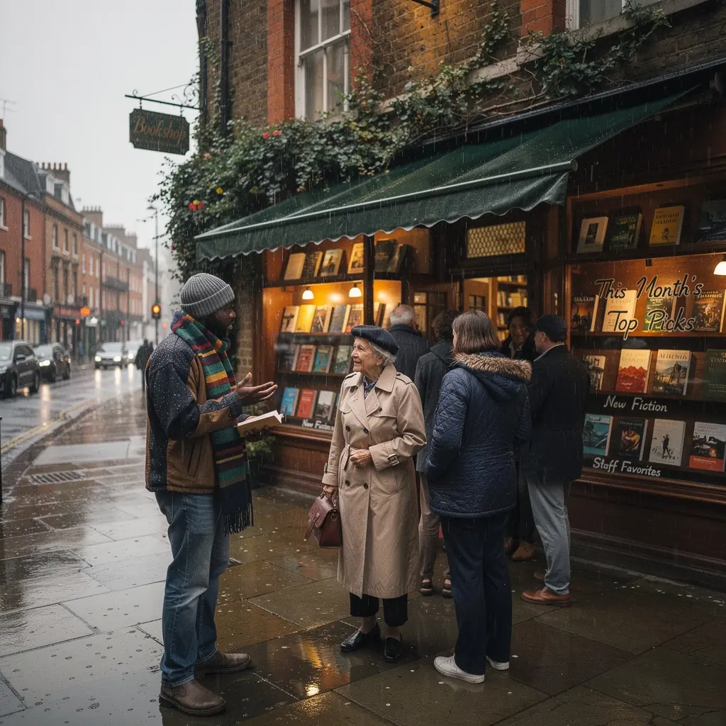 A vibrant window display showcasing children's books and playful decorations for young readers.
